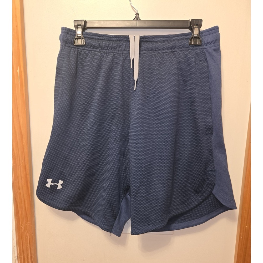Under Armour Men's Blue Solid Mesh Athletic Shorts Loose Fit Drawstring Size M